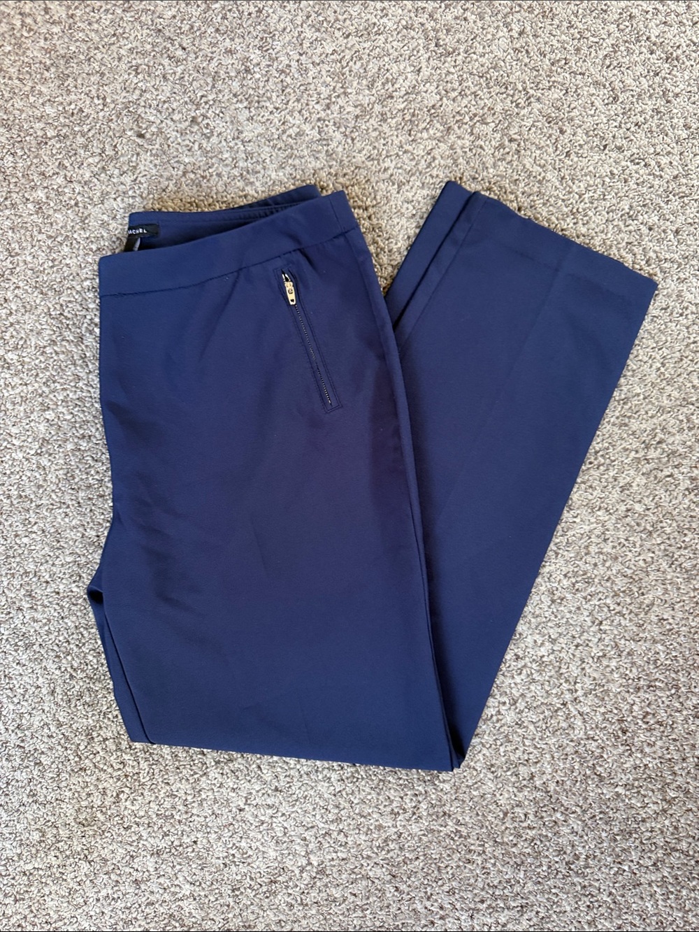 Zac & Rachel Navy slip-on Straight-Leg Trousers with faux Pockets